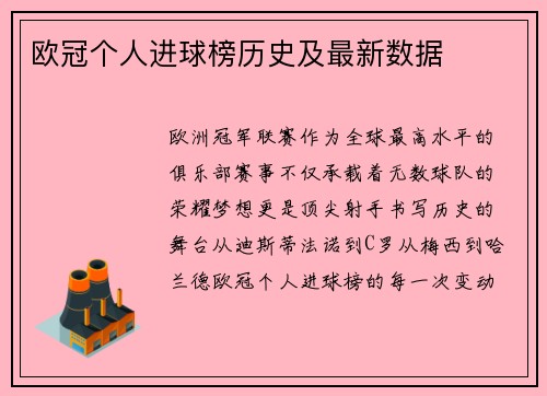 欧冠个人进球榜历史及最新数据