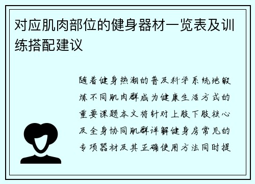 对应肌肉部位的健身器材一览表及训练搭配建议