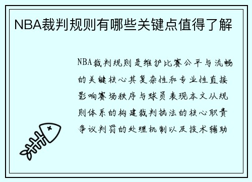 NBA裁判规则有哪些关键点值得了解